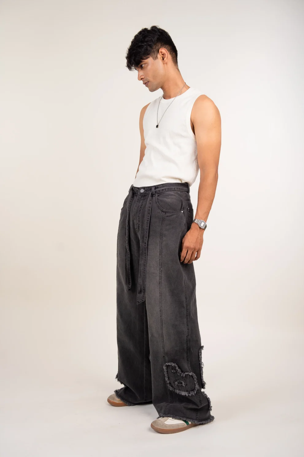 3D Silhouette Denim Flared Pants