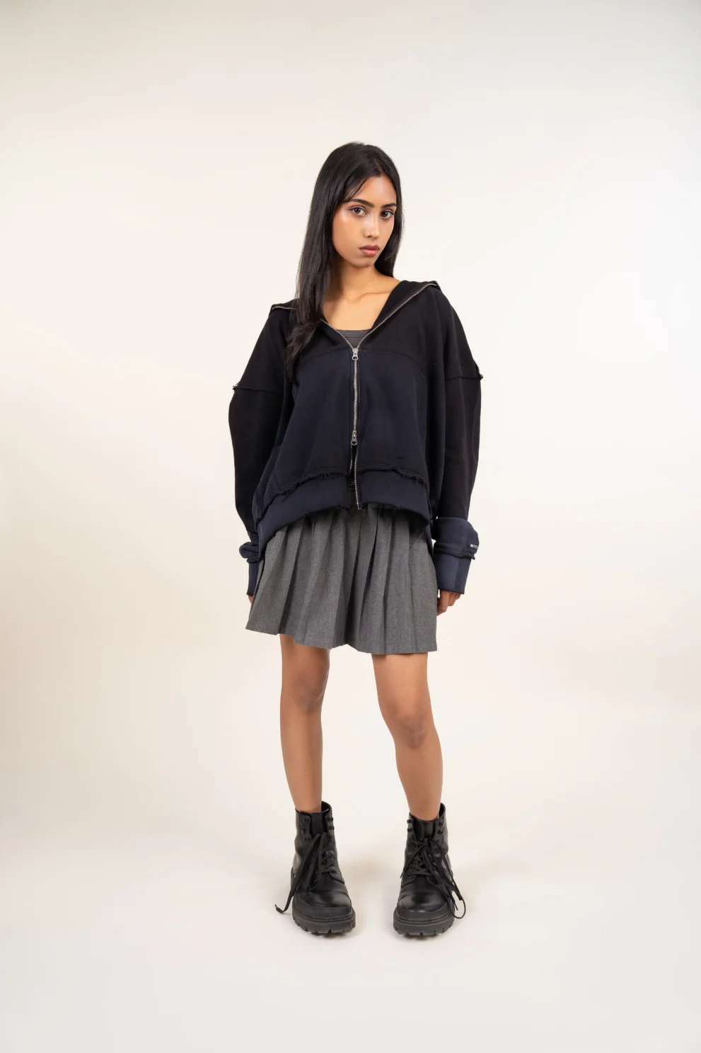 Two-Way Zipper Black Gradient Hoodie