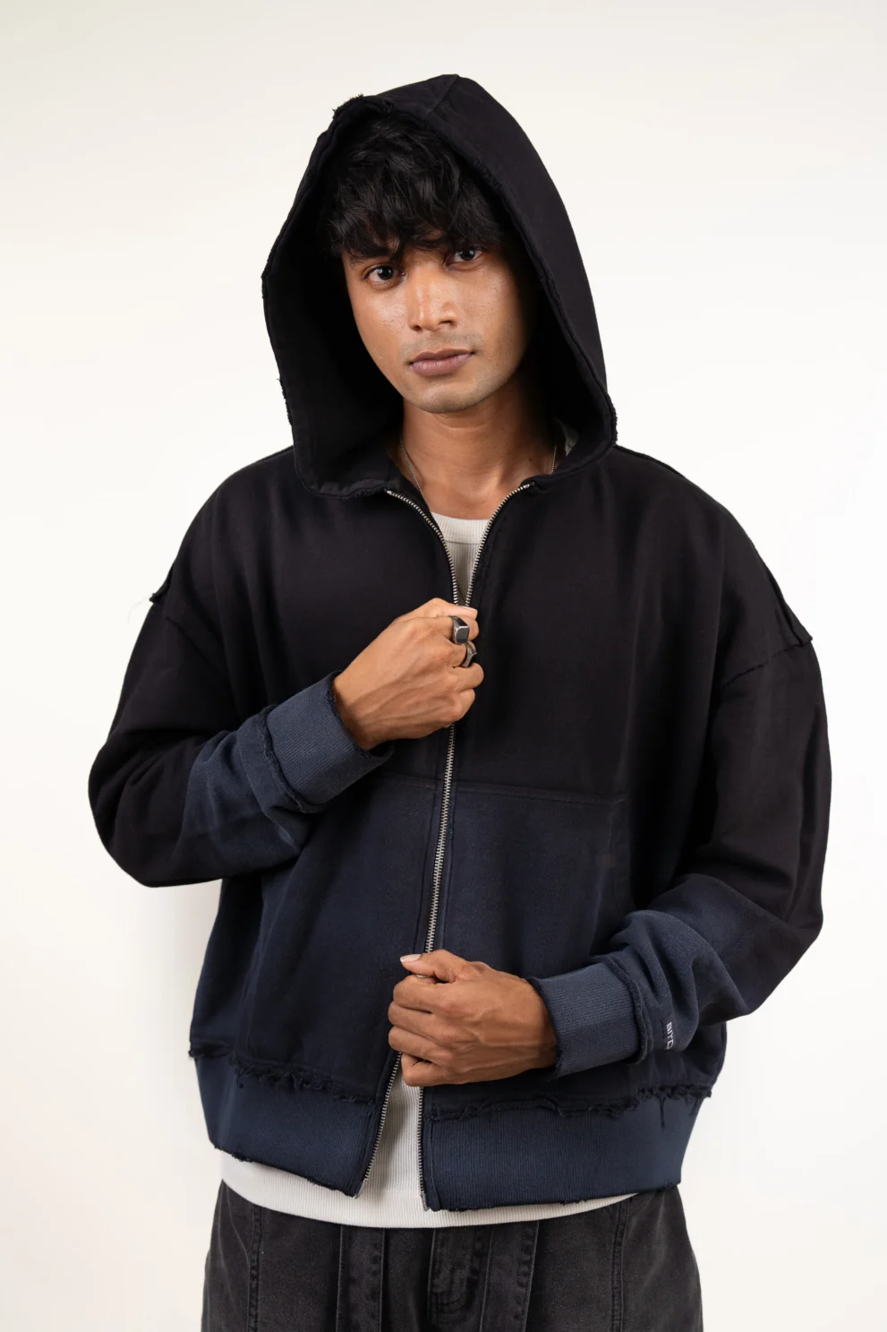 Two-Way Zipper Black Gradient Hoodie