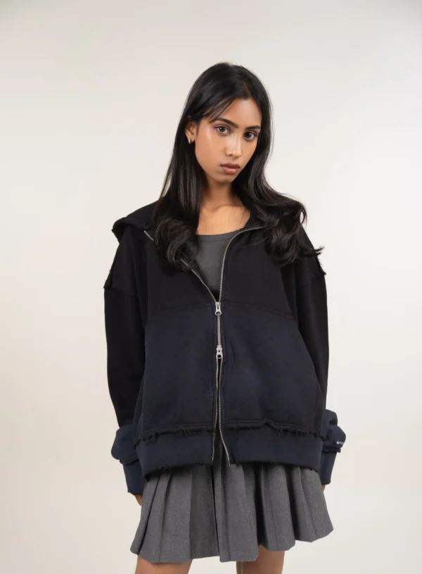 Two-Way Zipper Black Gradient Hoodie - Image 2
