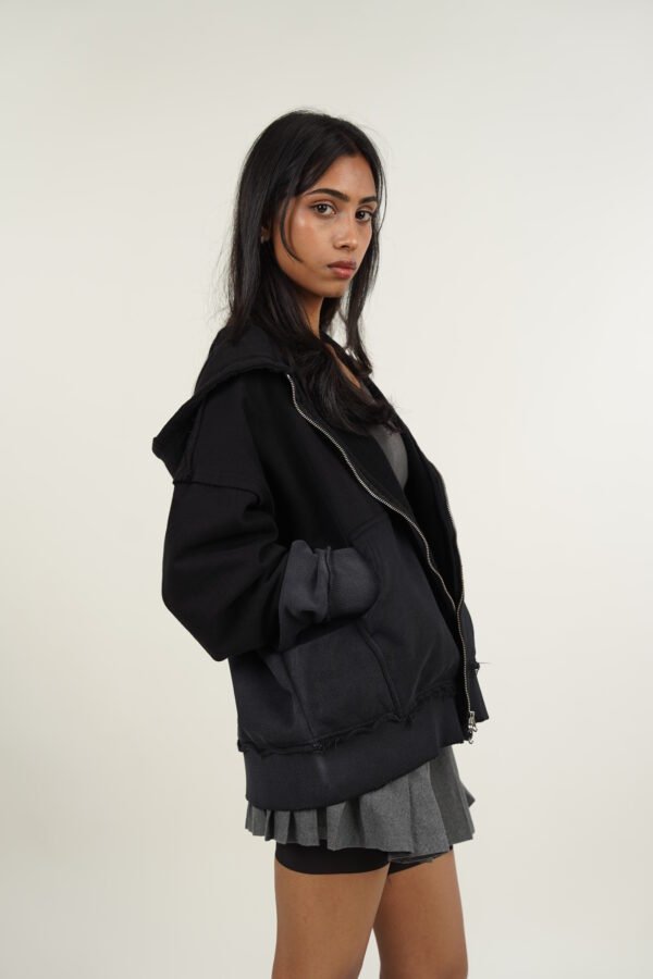 Two-Way Zipper Black Gradient Hoodie - Image 6