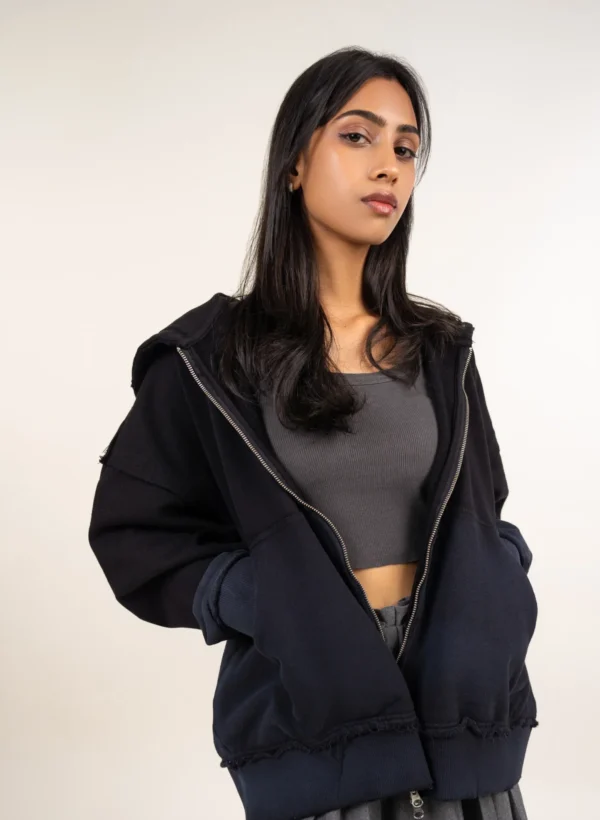 Two-Way Zipper Black Gradient Hoodie - Image 5
