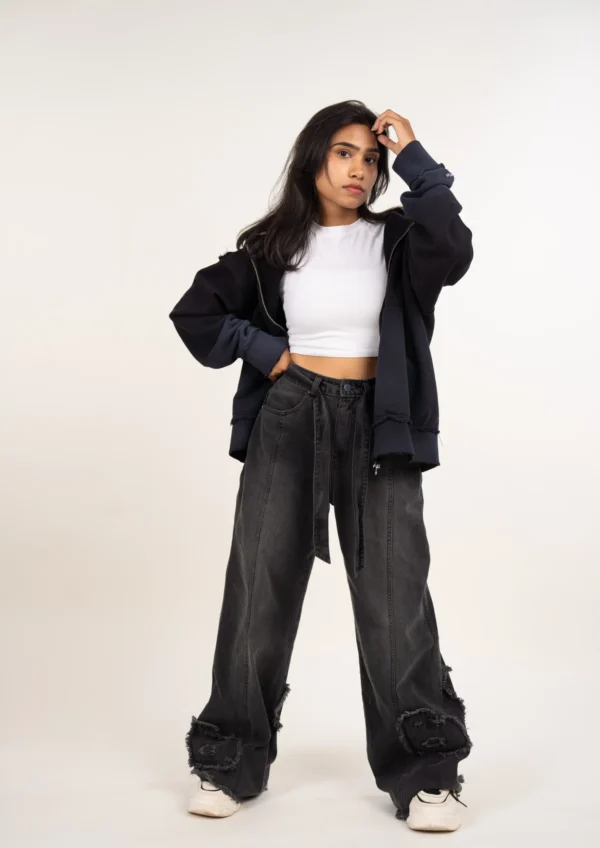 3D Silhouette Denim Flared Pants - Image 4