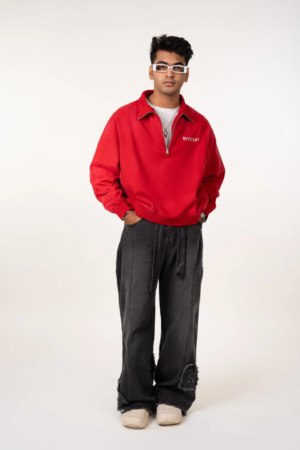 Washed Half Zip-Up Sweatshirt