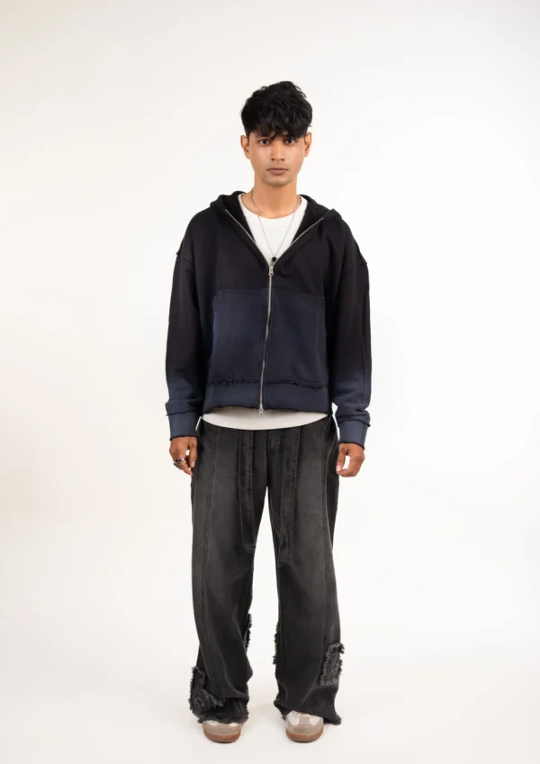 Two-Way Zipper Black Gradient Hoodie - Image 5
