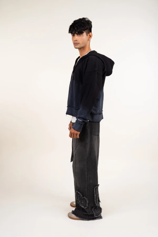 Two-Way Zipper Black Gradient Hoodie - Image 2