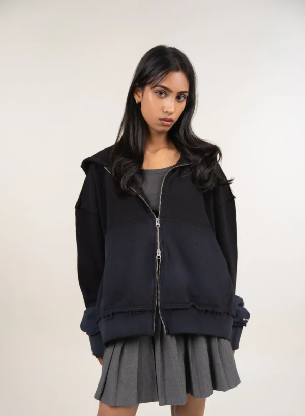 Two-Way Zipper Black Gradient Hoodie - Image 2