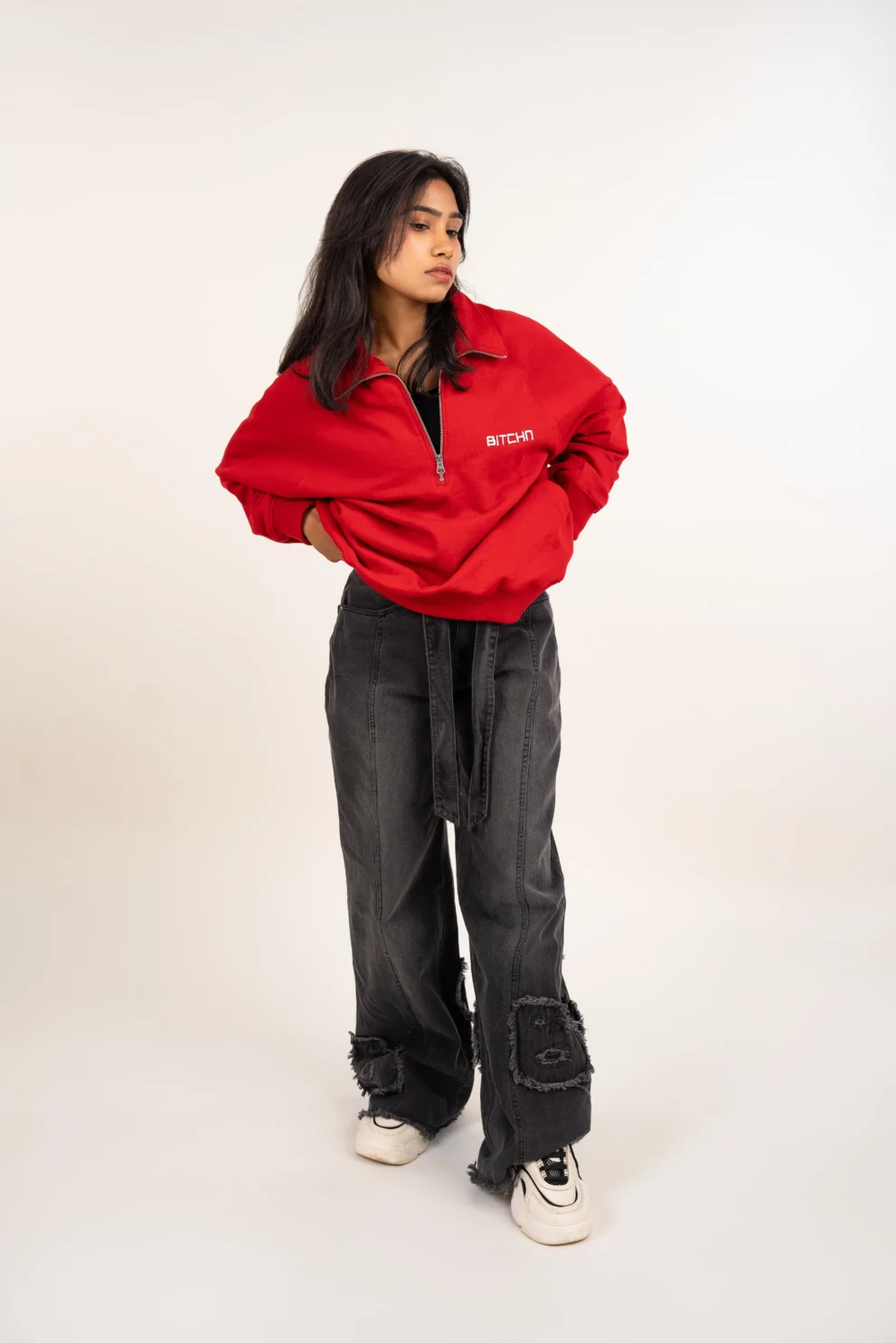 Solid Half Zip-Up Sweatshirt