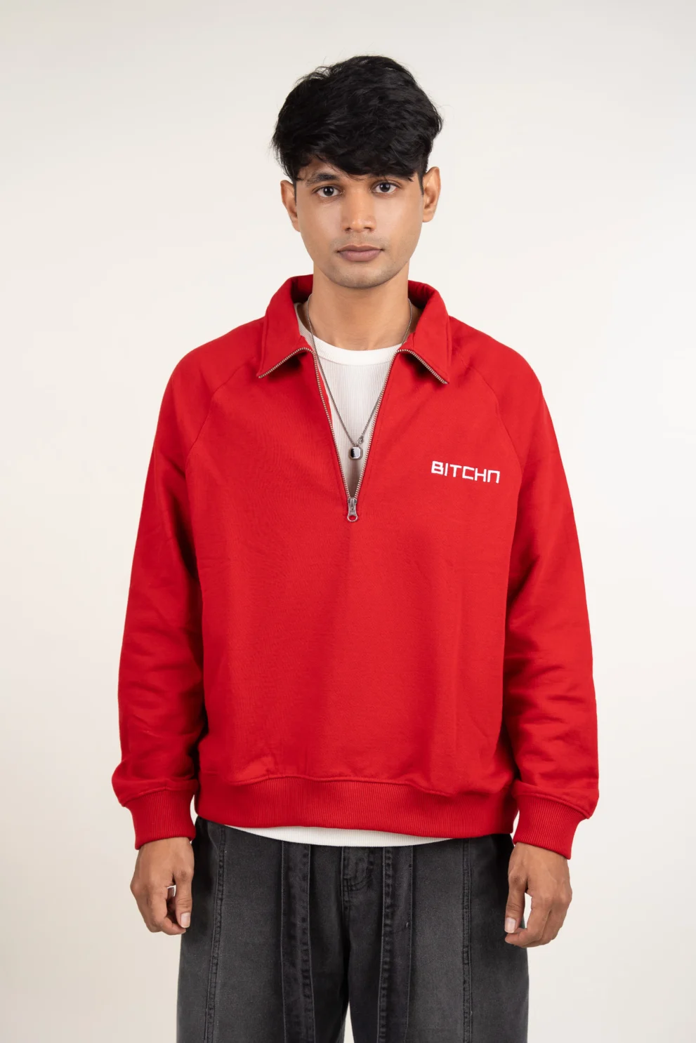 Solid Half Zip-Up Sweatshirt