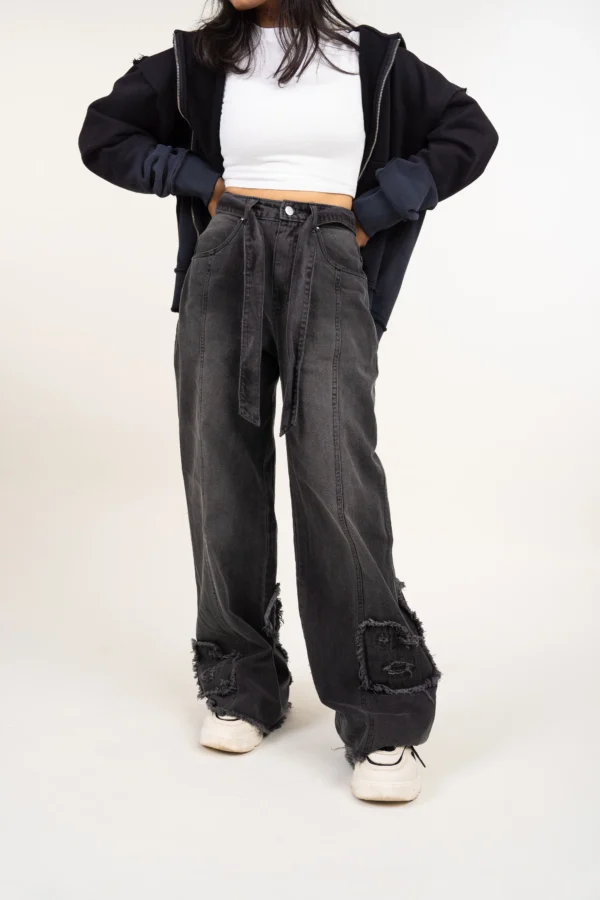 3D Silhouette Denim Flared Pants - Image 2