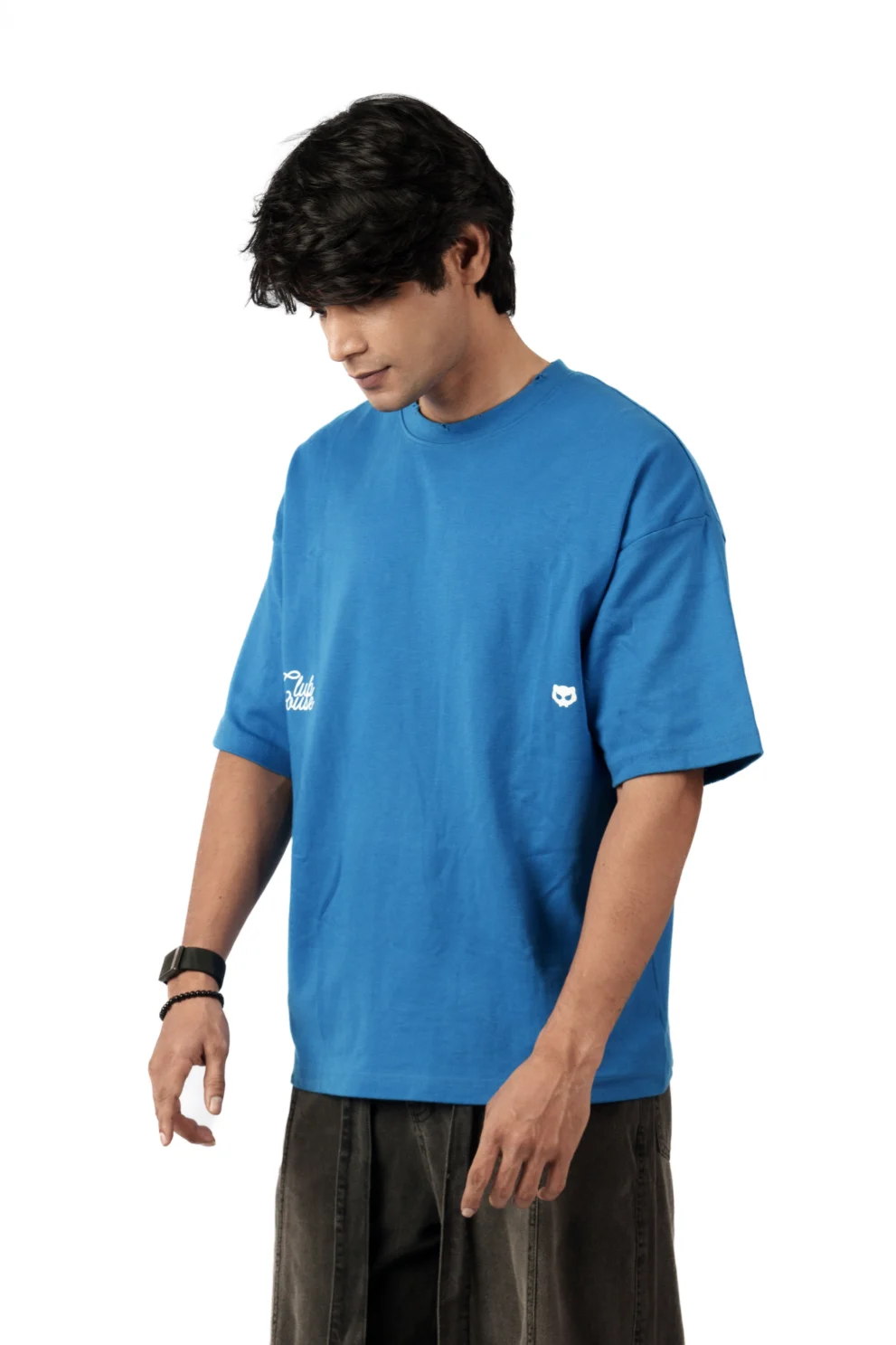 BITCHN Oversized Blue T-Shirt for men and women with back print, 100% Cotton streetwear tee